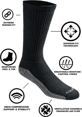DICKIES DRI-TECH PERFORMANCE WORK SOCKS SWEAT-FIGHTING BLACK SIZE 12-15 ...