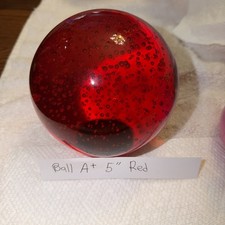 5&rdquo; Red Bubble Crystal Ball With Flat Bottom, Paperweight Ball 4 Pounds 12oz.used