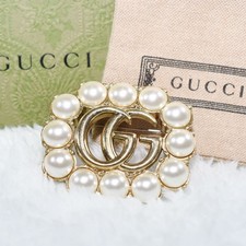 GUCCI Gold Finish Pearl Metal Double G GG Gla...