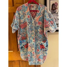 Vintage Crowntuft Floral Chenille Stripe Duster Robe House Dress Made in USA