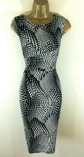Phase Eight UK 18 Black White Print Stretch Bodycon Dress Occasion Work Wiggle