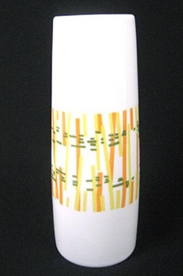 Art Déco notNeutral Vase 6.5'' Orange Gelb Grün Linien Blumen Pflanzgefäß