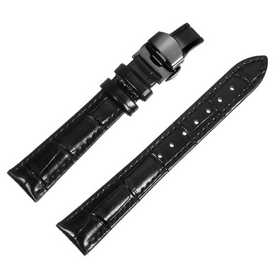 Lederarmband mit Faltschließe 17 mm Lederarmband, schwarz/schwarz