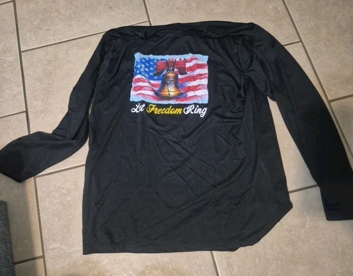 Let Freedom Ring Liberty Bell USA Flag Patriotic Long Sleeve Large Shirt Black