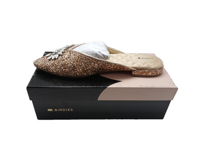 Birdies The Swan Jeweled Gold Sparkle Slides   Women s Size 10.5 | Comfort Flat