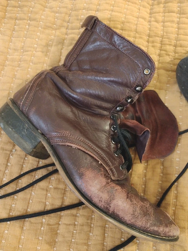 Old Vintage Leather Post World War II Heritage Boots Burgundy 11.5 - Image 2 of 4