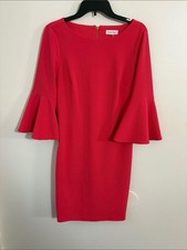 Calvin Klein Bright Coral Red Bell-Sleeve Sheath Dress Size 6 NWOT