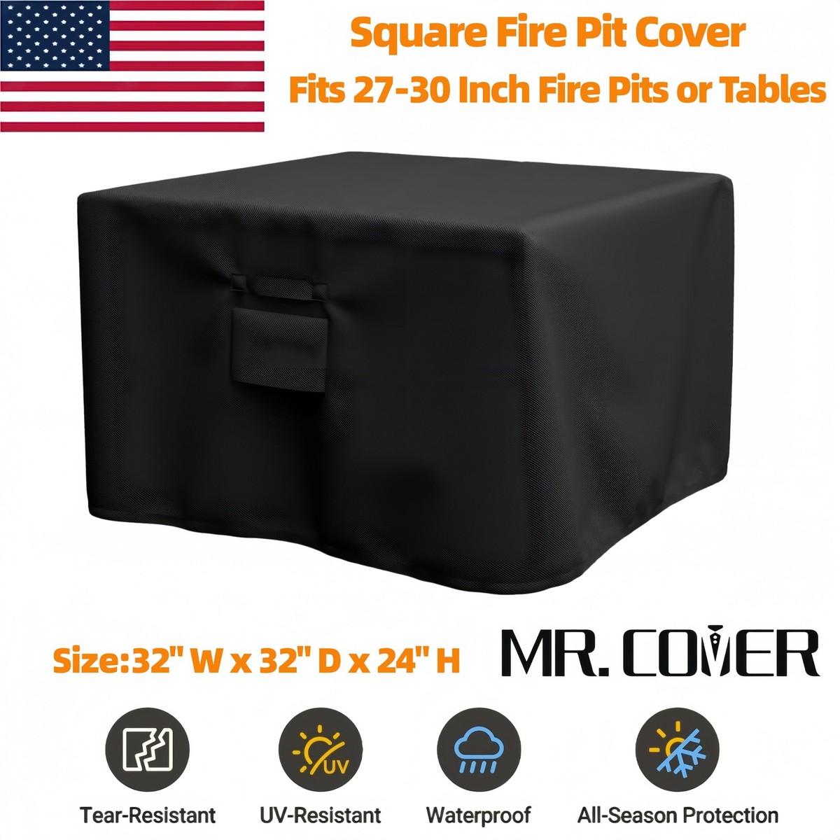 Heavy Duty 420D Square Fire Pit Cover for 28-32 Inch Fire Pit Table, Waterproof