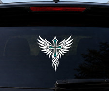 Winged Cross Vinyl Decal, Tribal Christian Sticker, Angel Wings Car Window
