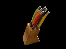 Set of 6 Laguiole Jean Dubost Serrated Steak Knives Colored Handle