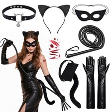 Yotako 7 PCS Halloween Cat Costume Accessories for Women, Black Cat Mask Ears an