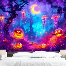 Halloween Blacklight Forest Wall Hanging Tapestry 90x70 Extra Large Room Decor 