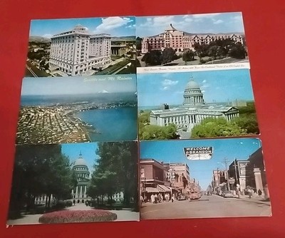 Set Of 6 Vintage Landmark Memorabilia Postcards With Stamps 1960s