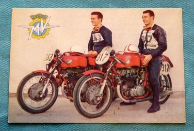 Vintage MV Agusta Werksfahrer 1957 Moto Giro Postkarte: Venturi, Milani