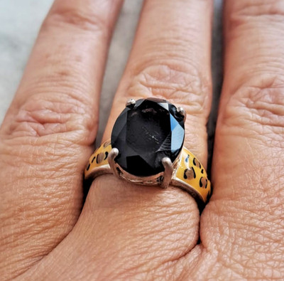 Rauchquarz Leopard Gepardenmuster Ring 925 Sterling Silber - Größe T 1/2