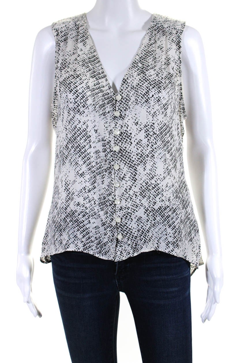 Parker Womens White Silk Spotted Print V Neck Sleeveless Blouse Size XS