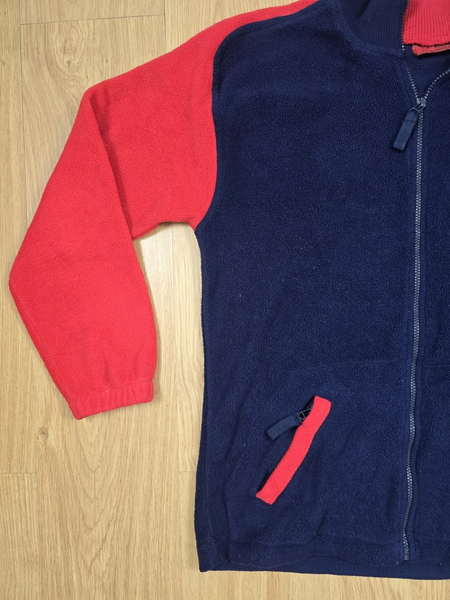 Chaqueta polar Lee Cooper vintage para hombre mediana roja azul bloque de color cremallera completa Y2K