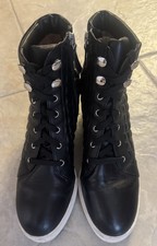 LINEA Paolo Women’s Platform Wedge Sneakers Black Quilted High Tops Lace Up 9M