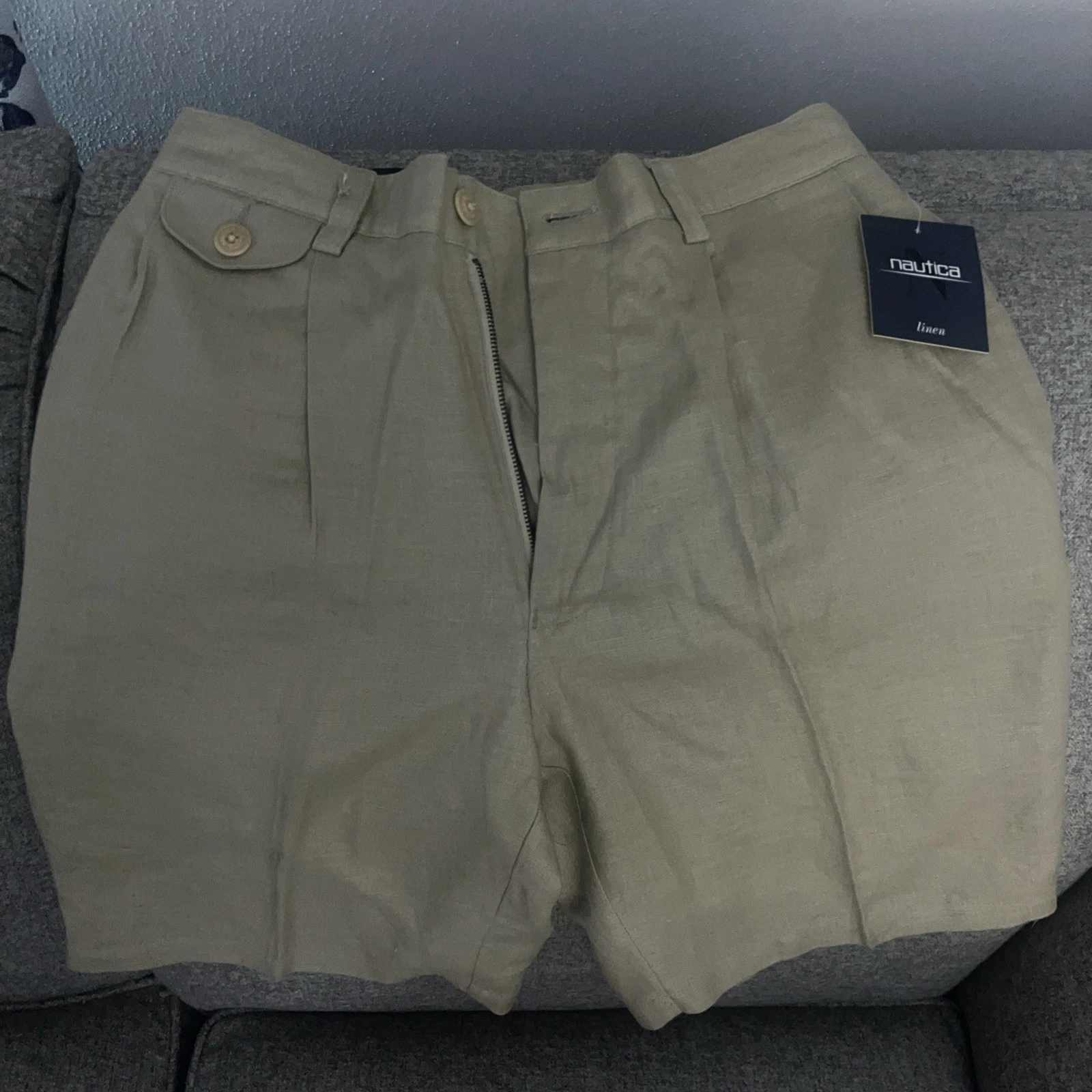 Nautica Mens 30 Cabin Shorts Pleated Inseam 8" NWT Linen Tan