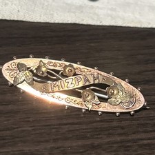 ANTIQUE 9ct Solid Rose Yellow Gold Flowers Pin Brooch MIZPAH A.J.C. C Clasp