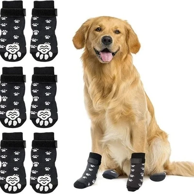 BRANDED Anti-Slip Dog Socks 4pcs Paw Protector Traction Control Adjustable Knitted Pet