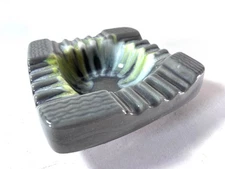 MCM Vintage Ceramic Gray, Yellow, White Drip Glaze Ashtray 8"