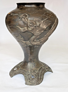 Antique  16 1/2" Japanese, Yoshida Zo,  Meiji Period Bronze Dragon Vase