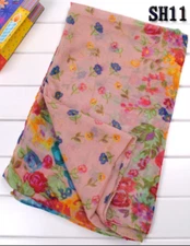Women Long Floral Flowers Crinkle Scarf Wrap Voile Stole Shawl 20" x 60" Pink