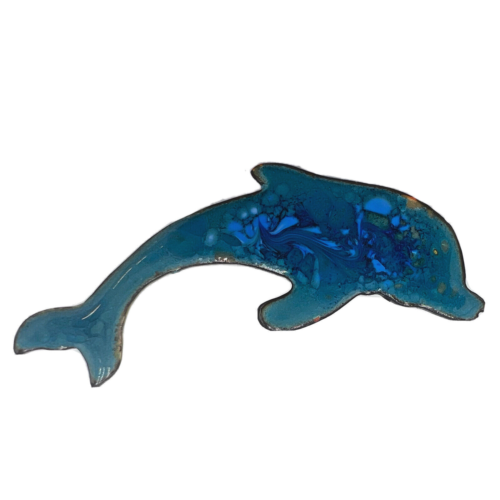 Artisan Brooch Pin Enamel Over Copper  VNTG Dolphin Ocean Sea Beach Blue Animal - Picture 1 of 7