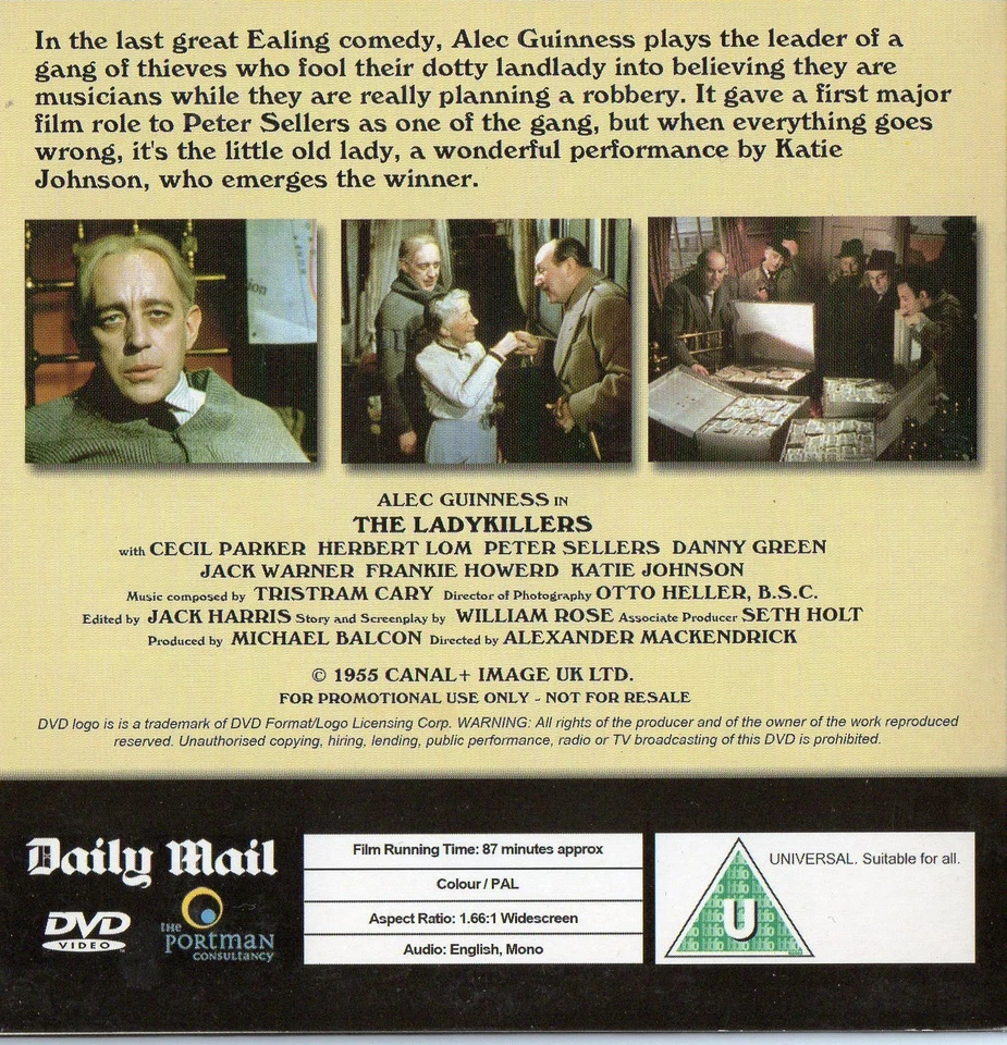 THE LADYKILLERS - Alec Guinness*Peter Sellers CLASSIC BRITISH FILM : PROMO DVD - Image 2 of 2