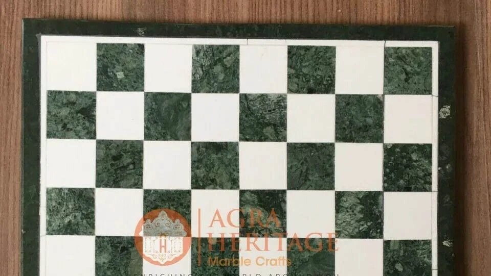 12" Marble Green Handmade Top Chess Set Table Mosaic Handmade Collectible Gift - Image 4 of 4