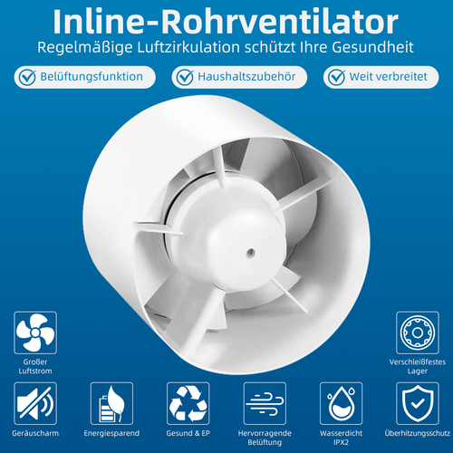 Ø100 mm Kanal Rohrventilator Abluft Rohreinschub Lüfter Leise Sieben Klingen DHL - Bild 4 von 11
