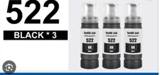 3PK Black 522 Ink Bottle Compatible WITH Epson T522 Fits  ET2720 ET4800