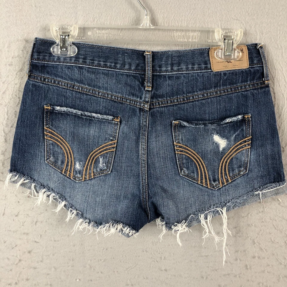 Hollister Shorts Juniors 5 Blue Denim Jean Cut Off Micro Y2K Logo Distressed - Image 2 of 4
