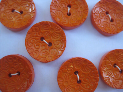 Orange - 1.5cm Handmade Fabric Button Small (Set Of 12) 37