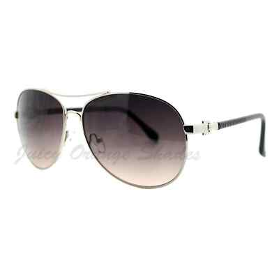 Designer Fashion Sunglasses Women's Round Pilot Shades UV400 Silver Black