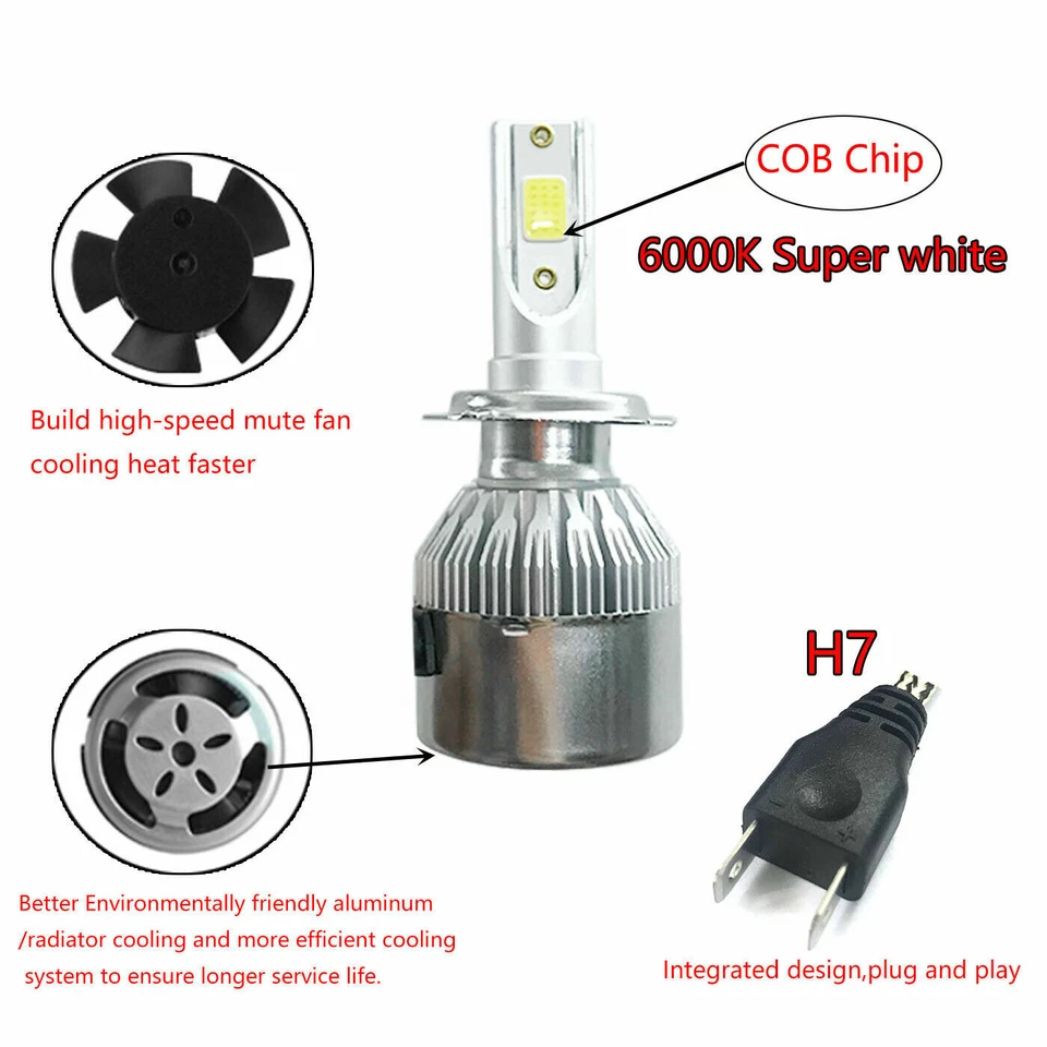 Bombillas de faros LED H7 6000K blancas haz alto/bajo para VW Passat Jetta Golf Tiguan Foto 4 de 4