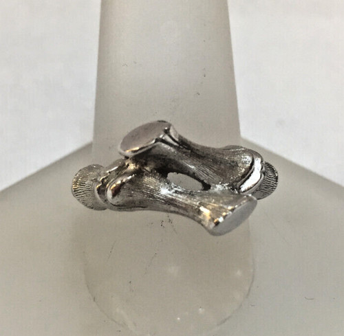 Vintage Signed Sarah Coventry Silver Tone Adjustable Bamboo Style Ring