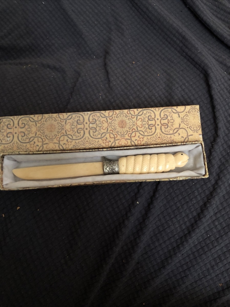 Chinese Zodiac Hand Carved Snake Figurine Letter Opener Silver