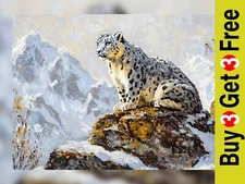 Majestic Snow Leopard 5"x7" Print on Matte Paper | Captivating Mountain Artwork