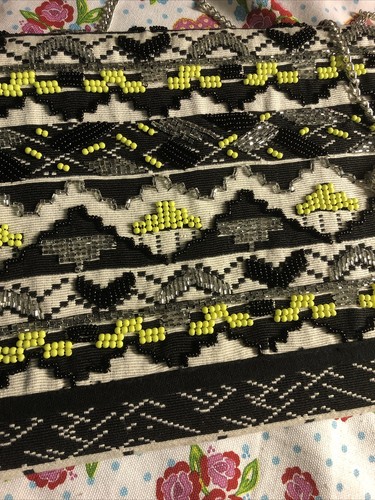 NEW LOOK Black Ivory Textile Beaded Chain Strap Ladies Shoulder Bag 29cm x 22cm - Picture 9 of 9