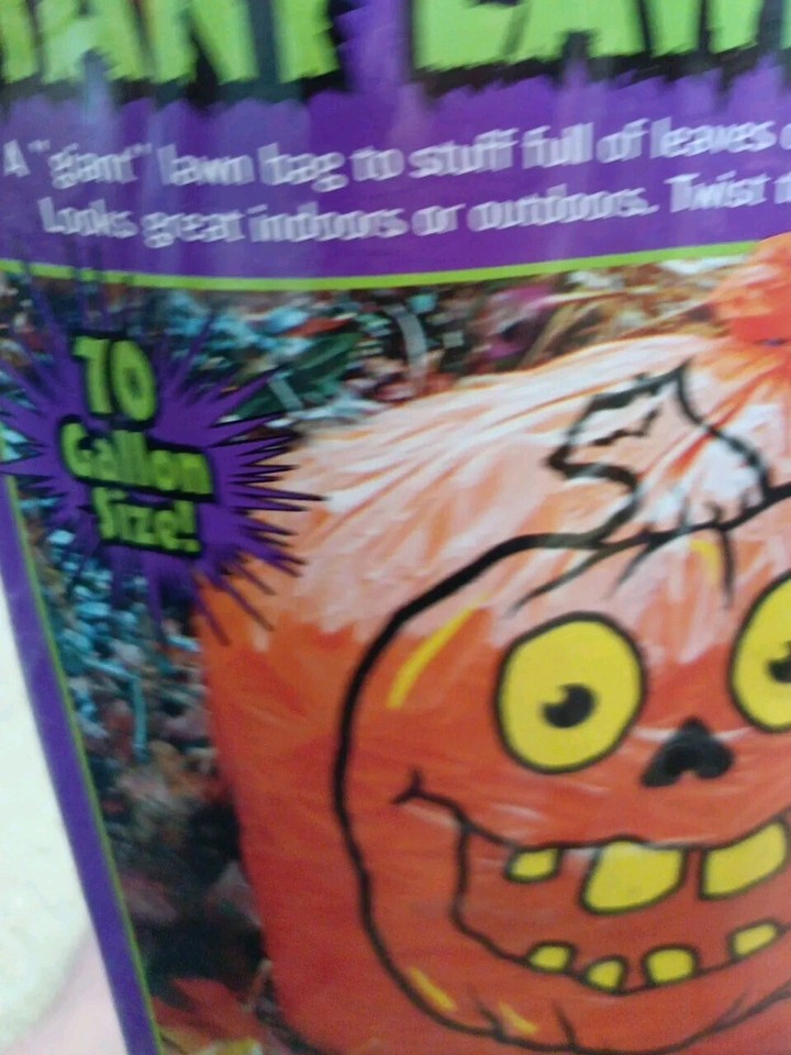 Vintage Fun World Halloween Giant Jack O Lantern Pumpkin Leaf Bag 48