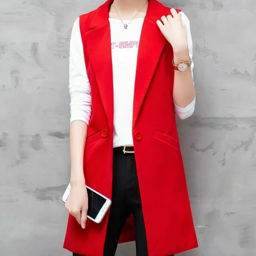 Gilet donna tuta gilet lungo smanicato blazer giacca spolverino cappotto cardigan - Foto 13 di 15
