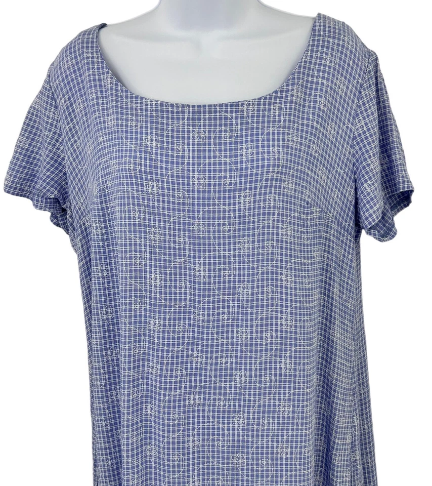 Vestido Vintage Años 90 Mujer Talla 12 Azul Cuadros Floral Bordado Foto 3 de 4