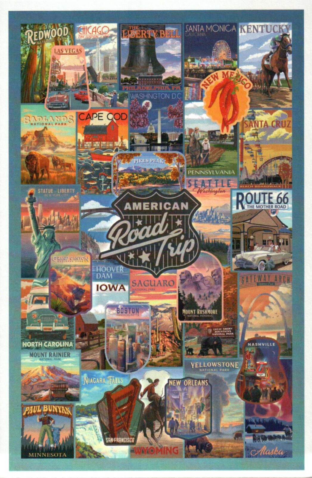 American Road Trip, Route 66 Statue of Liberty Cape Cod Las Vegas etc - Postcard