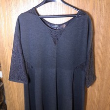 Suzanne Betro Charcoal Gray Plus Size Dress w/ Lace Accents 3/4 Sleeve - Size 1x
