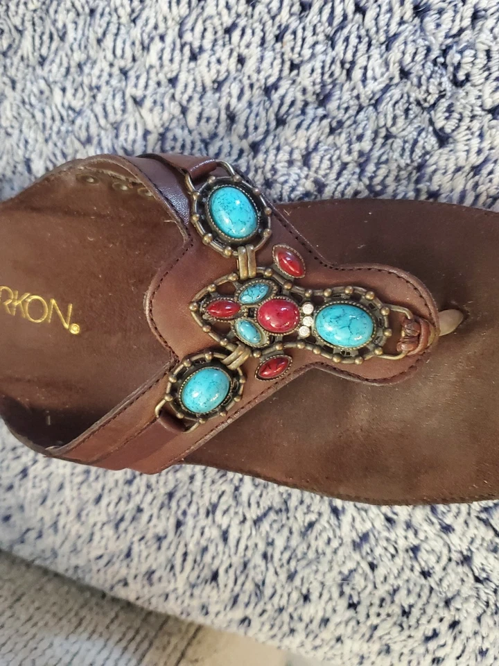 TANGA Markon SANDALIA-cuero Adornado TURQUESA Cuentas Talla 6M Foto 3 de 4