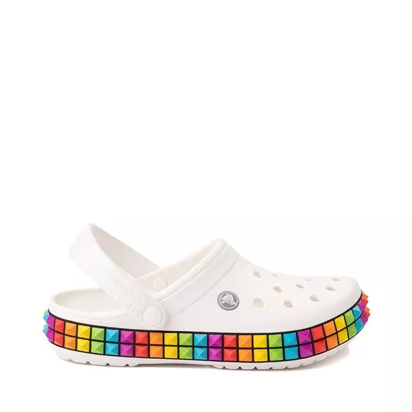 New Unisex Crocs Crocband 3D Shapes Clog White Rainbow Studded Pride M5 W7 LGBTQ