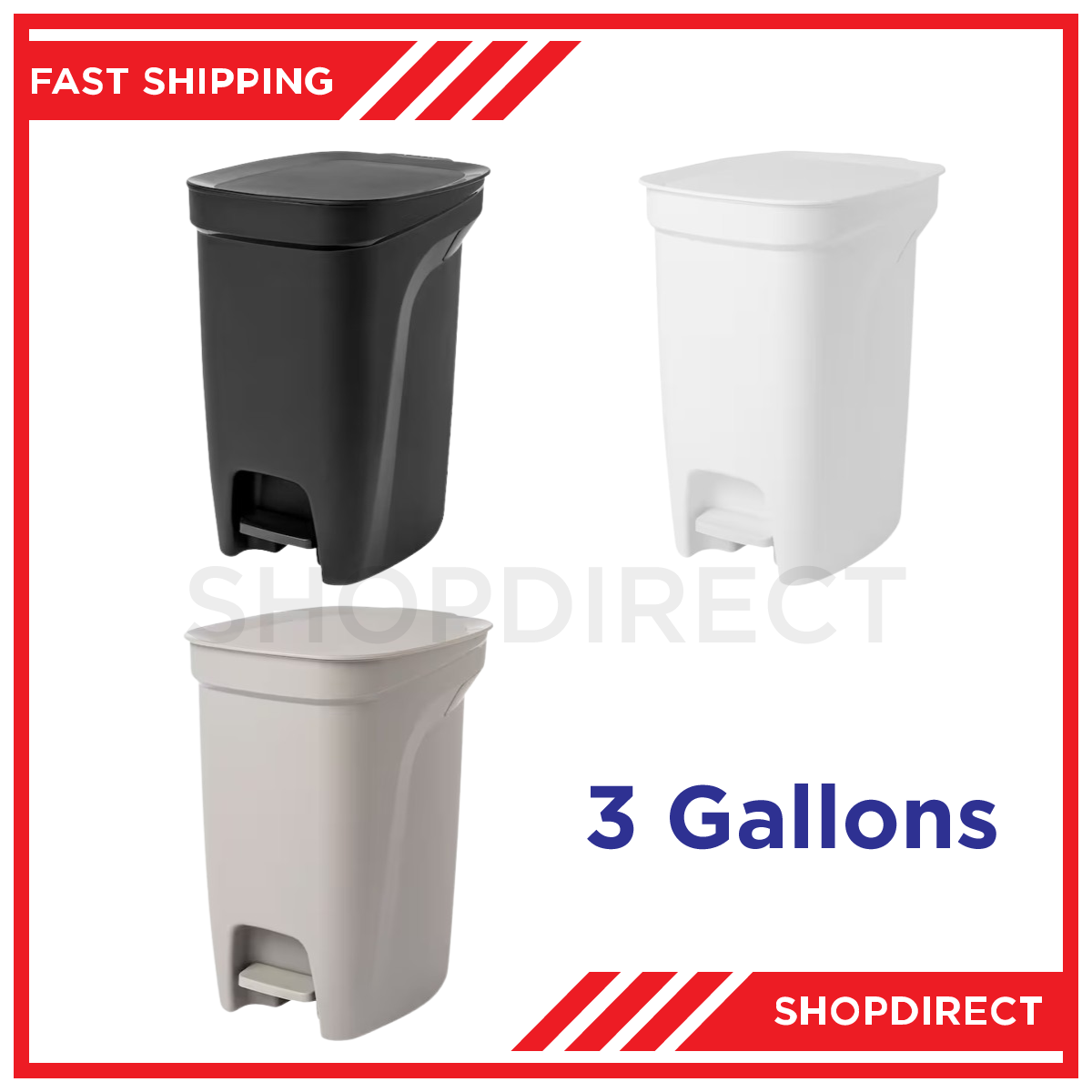 HACKSAX Step Trash Can w/t Lid Black, Gray White 3 Gallon Kitchen Sink Waste Bin