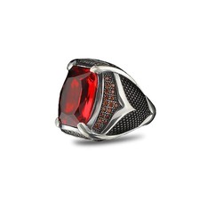 925 Sterling Silver Men's Ring with Garnet Stone, Handmade Garnet Stone Silve...